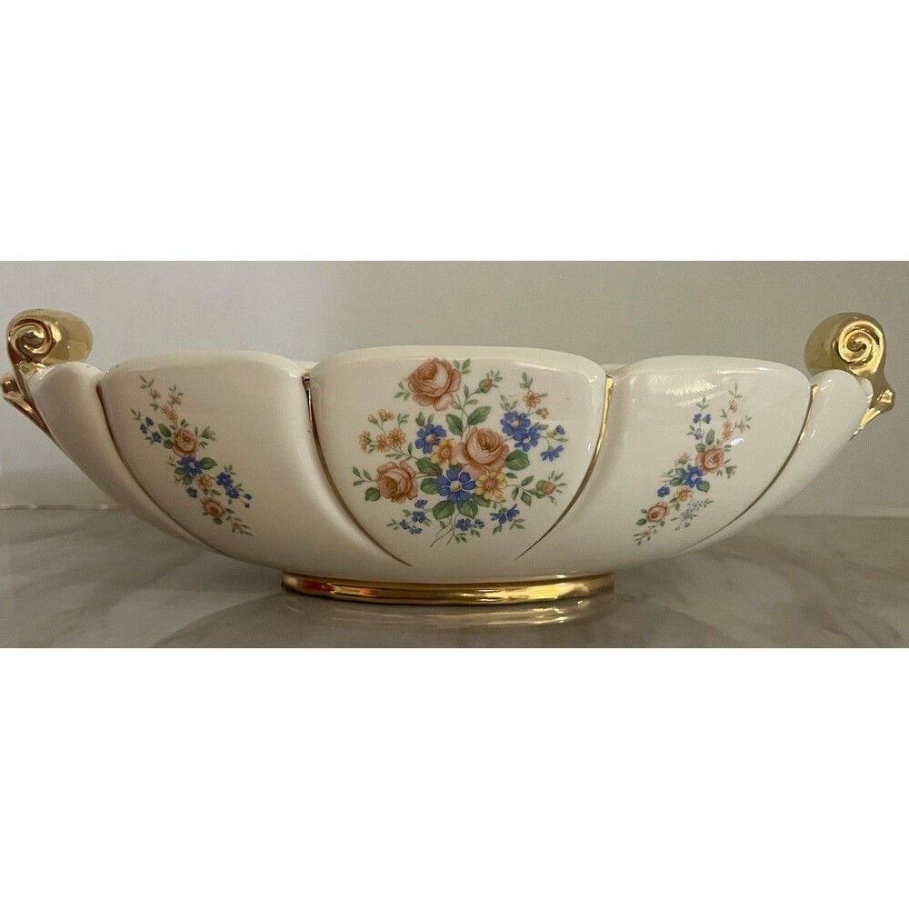 Vintage Abingdon USA Pottery Console Bowl Dish White Pink Blue Yellow Floral